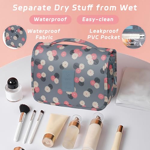 Toiletry Bag Travel Bag with Hanging Hook, Waterproof Capacity Hanging Multifunctional Makeup Bag for Toiletries, Portable Cosmetic Bag Travel Organizer for Women and Men(Blue Flower) - color: C3-Blue Flower