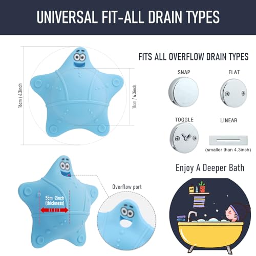 Bathtub Overflow Drain Cover, Bath Accessories, Soak Bath Overflow Drain Cover, Silicone Bath Tub Drain Plug with 5 Suction Cups, Adds Inches of Water for Deeper Bath, Tub Overflow Drain Stopper(Blue) - color: Blue