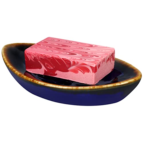Ceramic Soap Dish with Self Draining Tray for Bar Soap, Bathroom, Kitchen (Blue No.2) - color: Blue No.2
