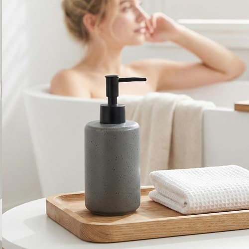 Bathroom Hand Soap Dispenser, 14oz Speckled Dish Soap Dispenser for Kitchen, Ceramic Liquid Soap Pump Bottle for Shampoo, Lotion, Conditioner, Modern Farmhouse Bathroom Decor - color: Speckled-gray