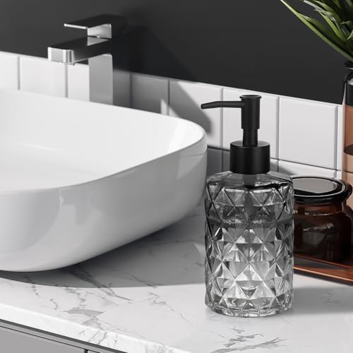 Glass Soap Dispenser with Plastic Pump, 1 Pack 11oz Gradient Diamond Design Black Soap Dispenser for Dishwashing Liquid, Lotion Shower Gel - color: Gradient Black