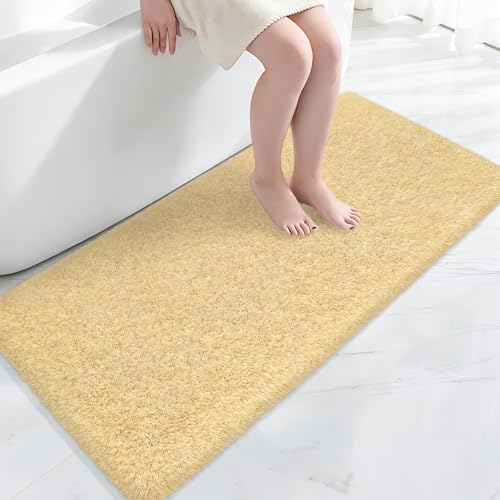 Bathroom Rugs 60"x24", Fluffy Soft Thick Absorbent Bath Mat Rubber Backing Quick Dry, Machine Washable Bath Mats for Bathroom Tub, Floor, Shower, Bedroom Home Decor Accessories, Beige - color: Beige, size: 60" x 24"