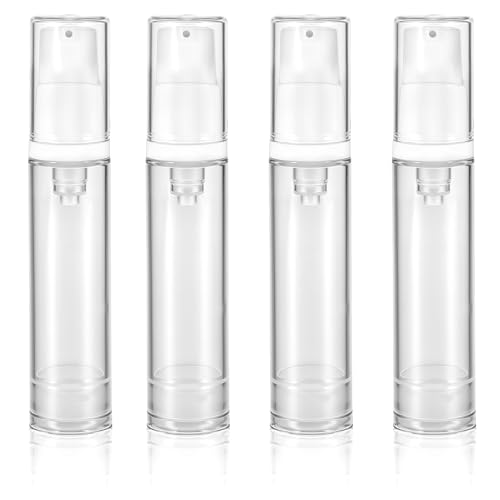 4 Pcs Empty Airless Pump Bottles, Refillable Clear Travel Pump Bottle Lotion Container Vacuum Cosmetic Container Presspump Bottle for DIY Foundation Gel Lotion Moisturiser Shampoo Toiletry(10ml)