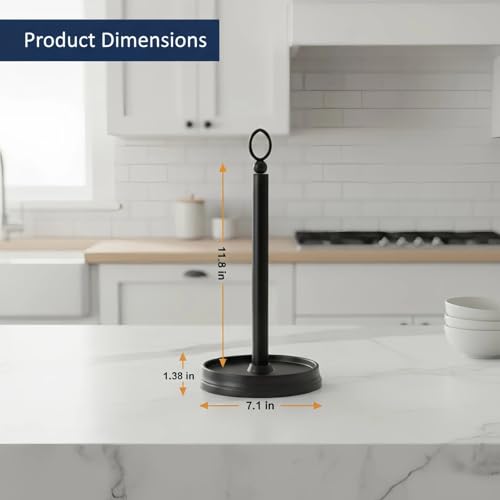 KASUNTO Paper Towel Holder (with Heavy Weighted Base) Steel Paper Holder countertop，Black Paper Towel Holder for Kitchen Countertops, Bars & Dining Tables,Fits Standard & Jumbo Rolls, Matte Black - color: Matte Black