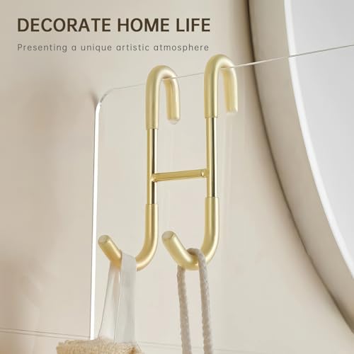 Shower Door Hooks,Towel Hooks for Bathrooms Frameless Glass Door,Heavy Duty SUS 304 Stainless Steel Hook for Towels,Squeegee,Loofah,Shaver,Robe,2 Pack (Gold) - color: Gold