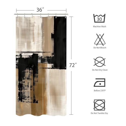 Miyotaa Abstract Modern Stall Shower Curtain Set 36Wx71H Inches Black Tan Taupe Contemporary Minimalist Brushstroke Neutral Small Half Waterproof Bathroom Curtain with Hooks - color: Black Tan, size: 36"W x 71"L (Pack of 1)