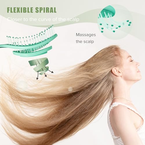 SHINLEA Hair Brush, Detangle Anti Tangle Brush, Spiral Hairbrush for Wet & Dry Hair, Women, Men, Kids, Glide Through Tangles For All Hair Types, Green - color: Green