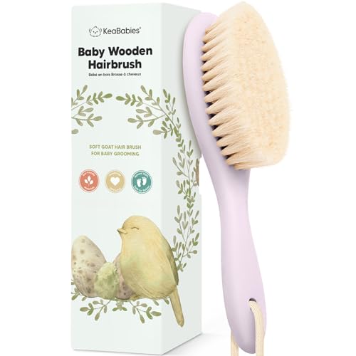 Wooden Baby Hair Brush for Toddler, Infant Cradle Cap (Thistle, Regular) | Soft Goat Bristles Brush for Newborn Girl, Boy Hair, Scalp, Styling, Gentle Grooming, Baby Comb, Baby Bath Essentials - color: Thistle, size: Oval, Regular 7"
