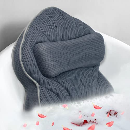 Poemland Extra Thick Large Bath Pillow with Neck,Back,Head Support for Bathtub, Spa, Soaking Gray(19''x15'') - size: Gray(19''x15'')