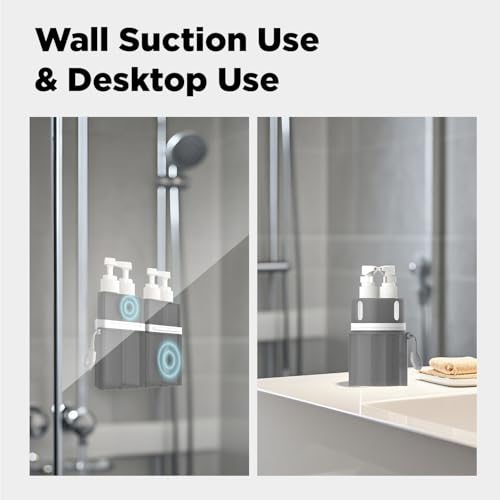 4 in 1 Travel Toiletry Containers,TSA Approved Refillable Travel Size Toiletries Bottles Set with Suction Cup for Smooth Walls - for Shampoo,Conditioner,Body Wash,Lotion.(Grey) - color: Gray