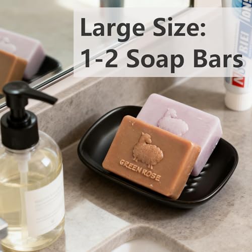 Miamolo Soap Dish, Ceramic Soap Holder Shower Soap Dish for Bar Soap Sponge, Soap Saver Tray for Bathroom Kitchen Sink, Black (Pack of 2) - color: Black, size: Floating Point Design (Pack of 2)