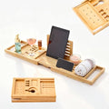 Premium Foldable Bamboo Bathtub Tray Caddy, Expandable Bath Caddy Tray with Holder, Natural Bath Shelf Over Tub, Spa Bathroom Accessories & Gifts for Home - color: Natural