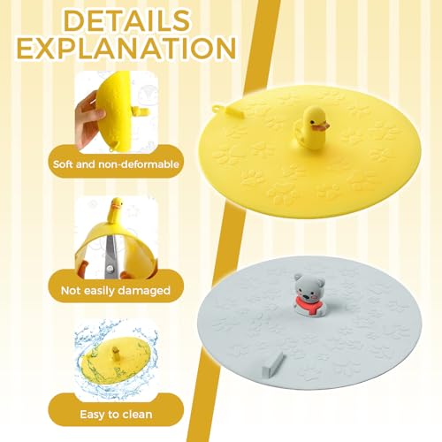 2Pcs Yellow Duck & Grizzly Bear Flat Tub Stoppers for Bathtub | Ceramic, Cartoon, Washbasin Plug - color: Mixcolor4