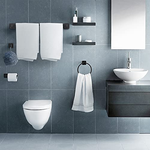 Bathroom Hardware Set 4 Pieces,Stainless Steel Matte Black Towel Bar Set, Includes 24In Towel Bar, Towel Ring, Robe Towel Hooks,Toilet Paper Holder, Bathroom Towel Rack Set - color: Black, size: 24Inch