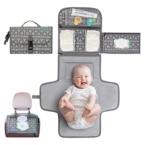 Kopi Baby Portable Diaper Changing Pad-Baby Diaper Changer Travel Bag with Wipes Pocket, Smart Design Portable Changing Mat, Infant Travel Station Kit,Gift for Newborn Girl & Boy-Grey Arrows, Premium - color: Grey Arrows, size: Premium