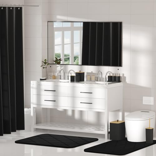 Bathroom Accessory Set - Black Bathroom Set, 27PC Bathroom Accessories Set, Bathroom Sets with Shower Curtain and Rugs, Mini Trash Can, Toilet Brush, Trash Can & Soap Dispenser - size: Bathroom Set&Shower Curtain &Rugs, style: Black