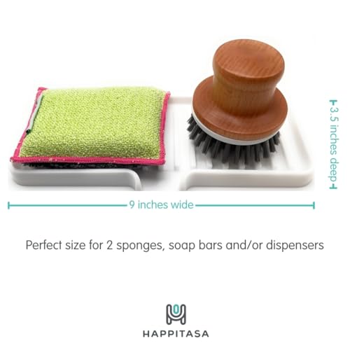 Silicone Soap Dish Tray and Sponge Holder with Drain Chute, Rectangular, Kitchen and Bathroom Sink Organizer (Grey, 9"x3.5") - color: Gray, size: (MD) 9"x3.5"