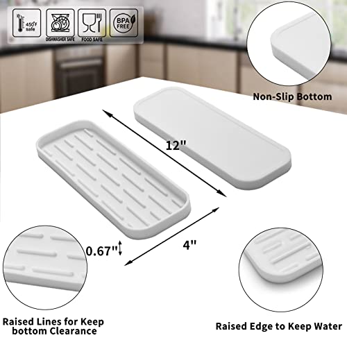 MicoYang Silicone Kitchen Sink Organizer Tray for Multiple Usage,Eco-Friendly Sponges Holder for Kitchen Bathroom Counter or Sink,Dish Soap Dispenser,Scrubber,Bottle,Cup (White, 12"×4") - color: White, size: 12" x 4" x 0.7"