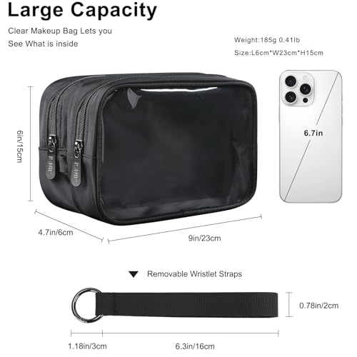 Clear Makeup Bag for Women, Double Zipper Travel Toiletry Cosmetic Bags, Portable Make up Bag Organizer Case Travel Essentials, Black - color: Black 166