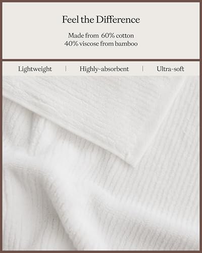 Cozy Earth Ribbed Hand Towel Set - 60% Cotton 40% Viscose from Bamboo Hand Towels - Soft & Absorbent Textured Ribbed Pattern - 2 Pack White - color: White, size: Hand Towel