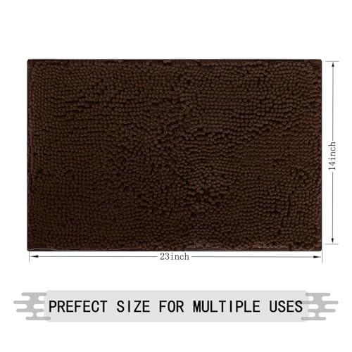 Chenille Bath Rug, Ultra Soft Absorbent Bathroom Mat, Non-Slip PVC Backing, Machine Washable, 23x14, Coffee - color: Coffee, size: 23" x 14"
