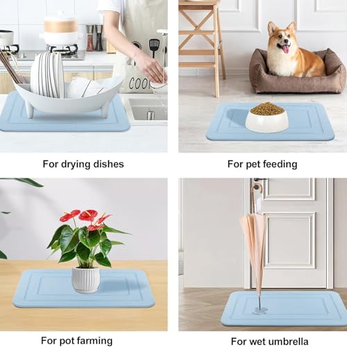 2 Pack Diatomaceous Earth Bath Mat, Stone Shower Mat, Non-Slip Super Absorbent Quick Drying Bathroom Kitchen Floor Mat, Blue, 24x15 - color: Blue Rectangle