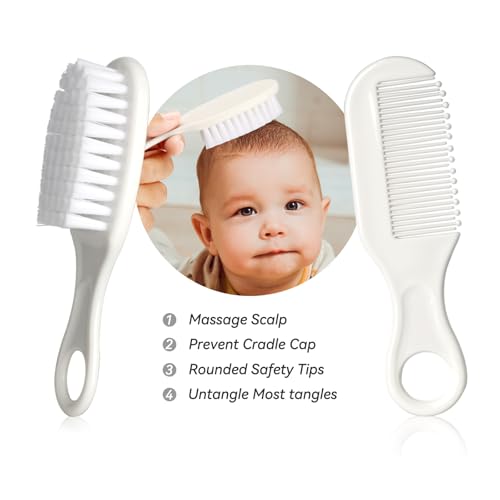 Baby Grooming Kit, Infant Safety Care Set with Hair Brush Comb Nail Clipper Nasal Aspirator,Baby Essentials Kit for Newborn Girls Boys (Grey White) - style: Grey White Grooming Kit