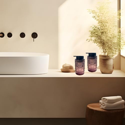 Foaming Hand Soap Dispenser,Vintage Glass Soap and Lotion Dispenser for Bathroom,Kitchen Dish Soap Dispenser with Silver Foam Pump,Cute Farmhouse Antique Decor (Pink+Foam Pump) - color: Pink+foam Pump