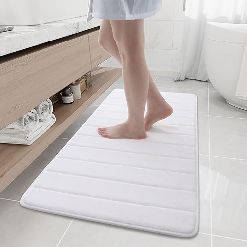 Buganda Memory Foam Bath Mat, 47" x 20", Ultra Soft Bathroom Rugs, Water Absorbent and Machine Washable Bath Rug Runner for Bathroom, Shower, and Tub, White - color: White, size: 47" X 20"