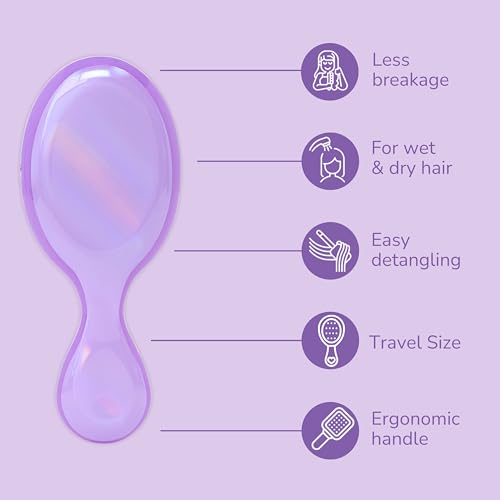 Wet Brush Mini Detangler Hair Brush for Gentle Knot Removal, Compact Travel Size, Soft Bristles for Pain-Free Detangling, Less Breakage, Works on All Hair Types, Limited Edition, Prismatic Glow Purple - color: Prismatic Glow Purple
