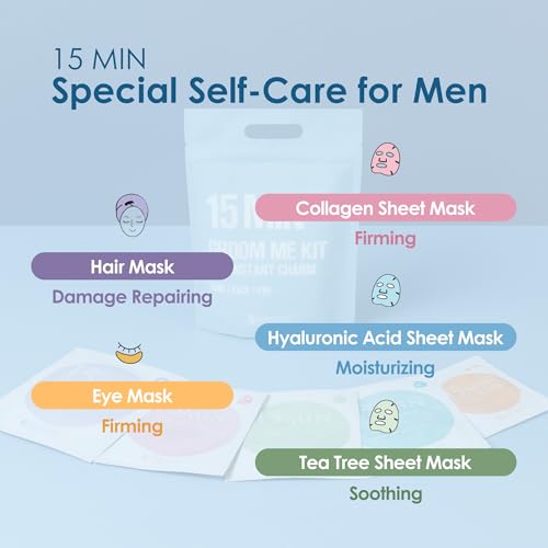 Naisture 15 Min Groom Me Kit Skincare Gift Set for Men – All-in-One Bundle with Hair, Face, & Eye Masks, Complete Grooming Self-Care Kit (5 pcs) - color: Groom Me Kit