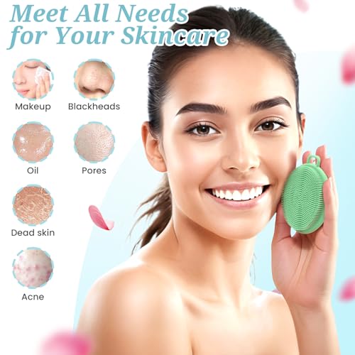 Silicone Back & Body & Face Scrubber Set 3PCS, Gentle Exfoliating Back & Body Scrubber with Dual-Side Brush Head, Hygienic Silicone Loofahs with Soft Bristle and Non-Slip Handle(Green-3PC) - color: Green*3