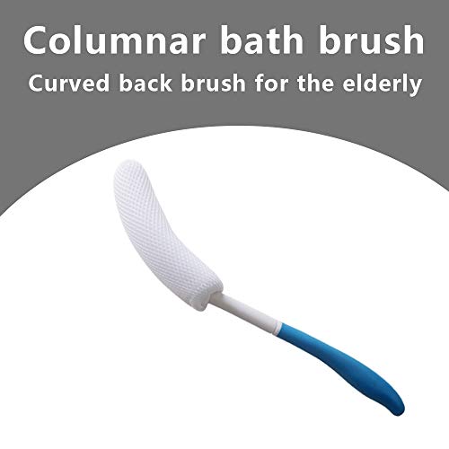 MagiDeal Vinyl Quote Me Long Anti-Slip Curve Handled Bath Body Brush, Easy Reach for Seniors, Suitable for Elderly/Pregnant Aid Bathing & Shower, Blue, 15.35"