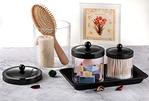 SheeChung 3-Pack Plastic Apothecary Jars with Black Metal Lids - Large 50oz, 25oz & 15oz Clear Acrylic Storage Set - Shatterproof Bathroom & Laundry Room Organizer - Modern Farmhouse Decor - color: Black, size: 50 oz & 25 oz & 15 oz