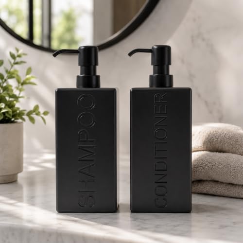 Rectangular Resin Dispenser Premium Bathroom Shampoo Conditioner Body Wash Bottle Modern Refillable Pump Design - color: Black
