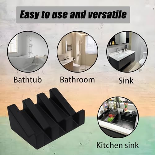 Black Silicone Soap Dish with Drainage, Square Self Draining Bar Soap Holder for Shower Bathroom, Kitchen Sponges, Bathtub, Keep Soaps Dry(Black)
