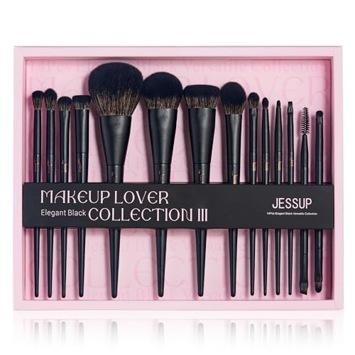 Jessup Makeup Brushes Set Jessup Make up Brushes 14Pcs Black Kabuki Foundation Eyeshadow Contour Concealer Powder Eyeliner Crease Eyebrow Blending Brush with Gift Box, T336-G - color: I-Black Gift, size: Full Brush Set