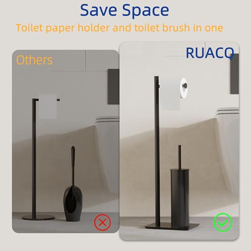 RUACQ Toilet Paper Holder Stand with Toilet Brush and Holder Set, 304 Stainless Steel Bathroom Toilet Tissue Paper Roll Holder Free Standing, Weighted Base, Heavy Duty (Matte Black) - color: Matte Black, size: Free standing