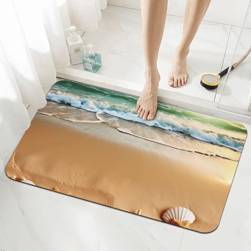 Stone Bath Mats for Bathroom Diatomaceous Earth Bath Mat Super Absorbent Floor Mat Ocean Beach Theme Stone Drying Mats Quick Drying Diatomite Shower Mat for Bathtub Pad 15.7x23.6in - color: Ocean Beach Theme