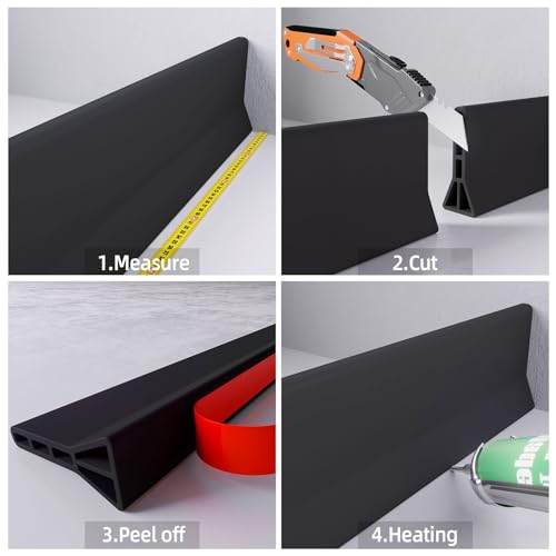 Raycity 3" High Shower Threshold Water Dam 74 IN Collapsible Shower Water Splash Guard for Curbless Shower Threshold Barrier Water Stopper for Wet and Dry Separation Bathroom and Kitchen (Black) - color: Black, style: 74 inch