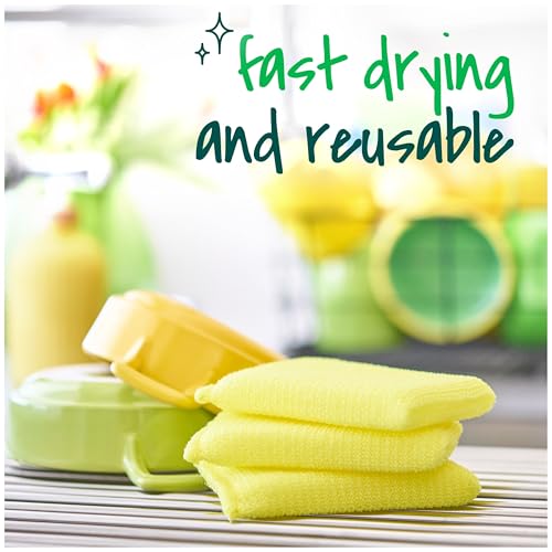 Scotch-Brite Dobie Non-Scratch All-Purpose Scrub Pads, 12 Total Pads (6 Packs of 2), Reusable Scouring Sponges for Kitchen & Bathroom, Safe on Non-Stick Cookware, Yellow