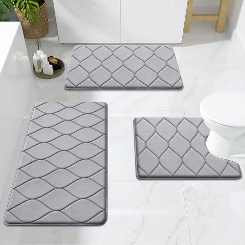 Smiry Memory Foam U-Shaped Toilet Mat 24"x20", Ultra Soft Non-Slip Bathroom Floor Mat, Water Absorbent & Machine Washable Commode Contour Rug for Toilet Home Decor, Grey - color: Grey, size: 24"x20" Contour Rug