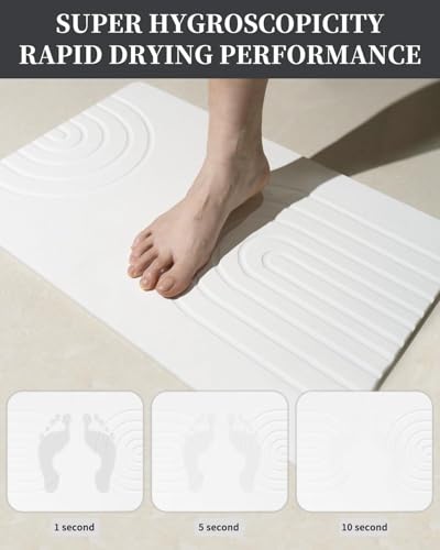 Stone Bath Mat 24"x16" - Diatomaceous Earth Shower Mat, Quick Dry, Anti-Slip, Modern Design with Bonus Non-Slip Pad - Perfect for Home Safety and Style, White,Semicircle - color: White,semicircle