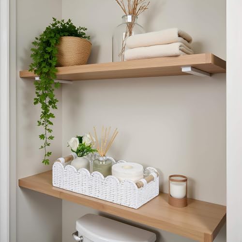 CubesLand Bathroom Basket Organizer, Toilet Tank Paper Storage Baskets 2-Pack, Scalloped Decorative Basket for Countertop w/Handle, Wicker Basket for Bathroom Decor, Home Decor, Living Room, White - color: White