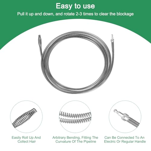 uxcell 1 Pcs Drain Clog Remover 196.8 inch 5 M 10mm Thick, Drain Augers Hair Remover Spring Cable with Electric Drill Connector, Plumbing Snake for Kitchen Sink, Bathtub Drain Toilet - size: 196.8 Inch