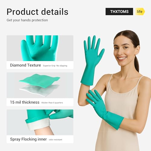 ThxToms 5 Pairs Nitrile Chemical Resistant Gloves, 15mil,13", Reusable Latex Rubber Free Heavy Duty Gloves, Acid Alkali Oil Protection, Industrial Use and Household Cleaning, Non-Slip, Large - color: Pack of 5, size: Large