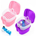 Keedolla 2 Pack Denture Soaking Cup Retainer Cleaner Case, False Teeth Container Denture Holder Box Case for Clear Braces, Mouth Guard, Night Guard - Pink & Purple - color: Purple & Pink
