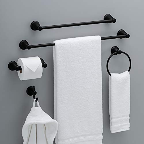 Franklin Brass 5-Piece Matte Black Bathroom Set (2) Towel Racks, Ring, Toilet Paper Holder, Hook | Kinla Bath Accessories - color: Matte Black, style: 5-Piece Bath Accessory Set