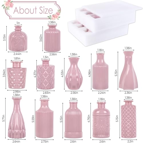 TBWIND Blush Pink Glass Bud Vase Set of 12 – Mini Vintage Vases for Flowers, Centerpieces, Wedding & Home Décor - color: Blush Pink-12pcs, size: 12Pcs