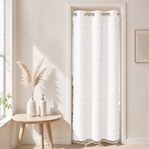 River Dream White Farmhouse Shower Curtain with Snap-in Liner, No Hooks Needed,with Magnets,with Tassels,Water Repellent&Machine Washable,36x74Inch - color: White, size: 36"W x 74"L (Pack of 1)
